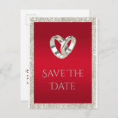 Stijlvolle trouwringen, robijnrood & glitter bruil aankondigingskaart (Voorkant / Achterkant)