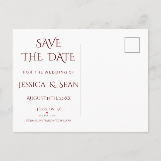 Stijlvolle trouwringen, robijnrood & glitter bruil aankondigingskaart (Achterkant)