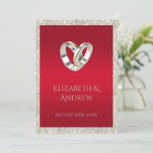 Stijlvolle trouwringen, robijnrood & glitter bruil kaart (Staand voorkant)