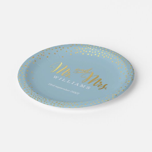 STIJLVOLLE TROUWTAFEL mini confetti goud blauw Papieren Bordje (Gekanteld)