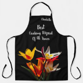 Stijlvolle Tulp-bloemen op zwart Schort (Voorkant)