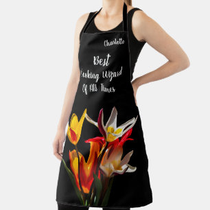 Stijlvolle Tulp-bloemen op zwart Schort