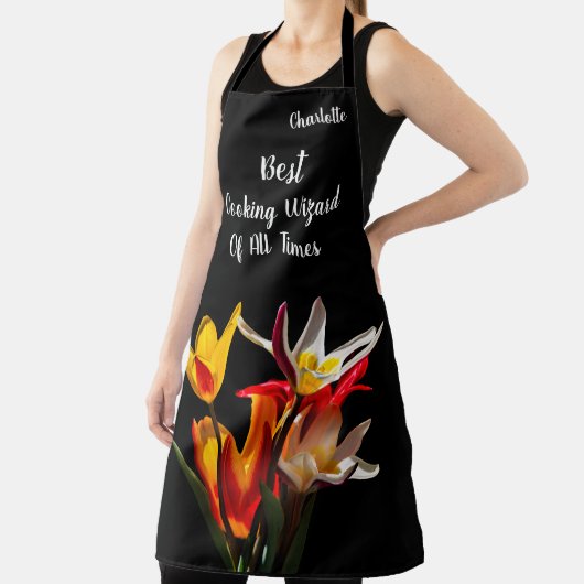 Stijlvolle Tulp-bloemen op zwart Schort (Insitu)