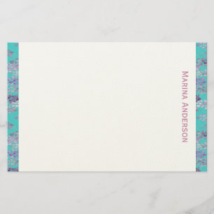 Stijlvolle turquoise bloemrijke rand Persoonlijke  Briefpapier
