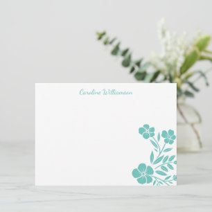Stijlvolle turquoise bloemtekening Persoonlijk scr Notitiekaartje