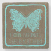 Stijlvolle Turquoise Blue Wood Butterfly Quote Stenen Onderzetter (Voorkant)