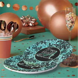 Stijlvolle Turquoise donkere humeurige bloemen ver Papieren Bordje
