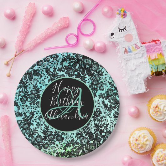 Stijlvolle Turquoise donkere humeurige bloemen ver Papieren Bordje (Feest)