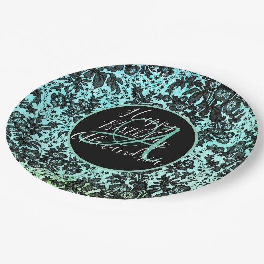 Stijlvolle Turquoise donkere humeurige bloemen ver Papieren Bordje (Gekanteld)