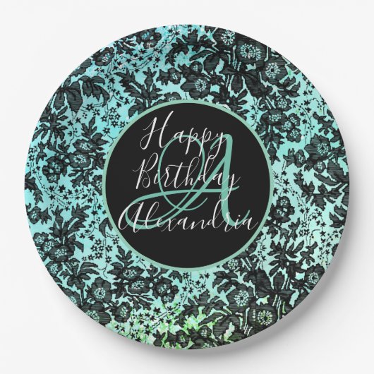 Stijlvolle Turquoise donkere humeurige bloemen ver Papieren Bordje (Voorkant)