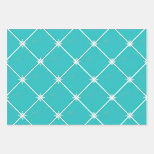 Stijlvolle Turquoise en Silver Lattice Vakantie Inpakpapier Vel (Voorkant 3)