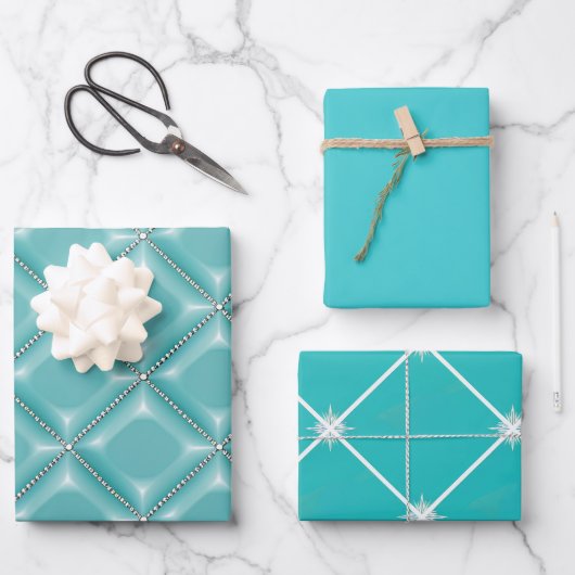 Stijlvolle Turquoise en Silver Lattice Vakantie Inpakpapier Vel (Voorkant)