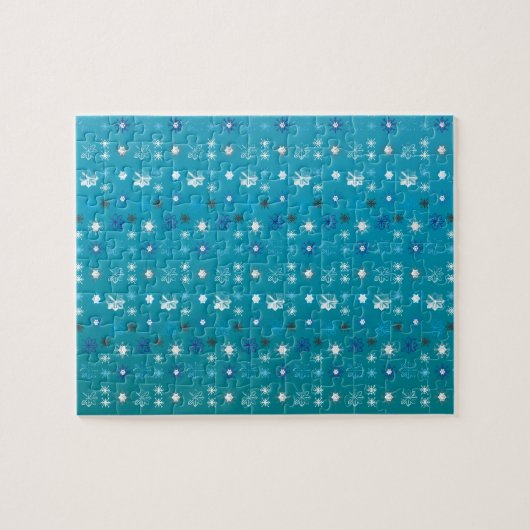 Stijlvolle turquoise en wit, sterren en sneeuwvlok legpuzzel (Horizontaal)