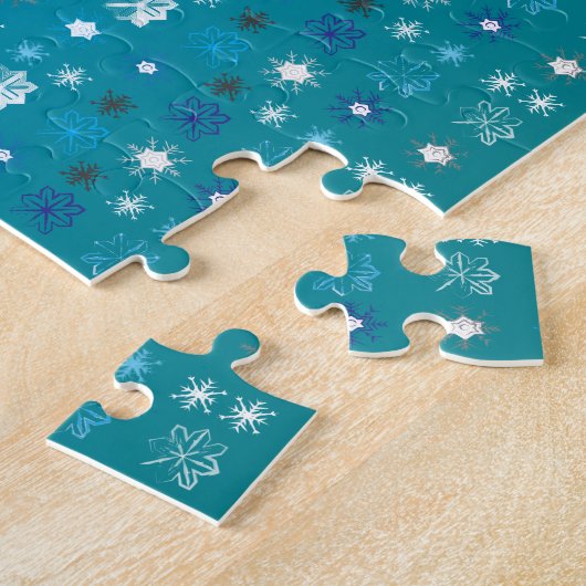 Stijlvolle turquoise en wit, sterren en sneeuwvlok legpuzzel (Zijkant)