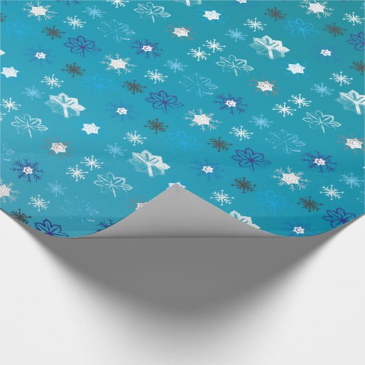 Stijlvolle turquoise en witte, sterren en sneeuwvl cadeaupapier (Hoek)