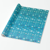 Stijlvolle turquoise en witte, sterren en sneeuwvl cadeaupapier (Uitgerold)