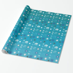 Stijlvolle turquoise en witte, sterren en sneeuwvl cadeaupapier