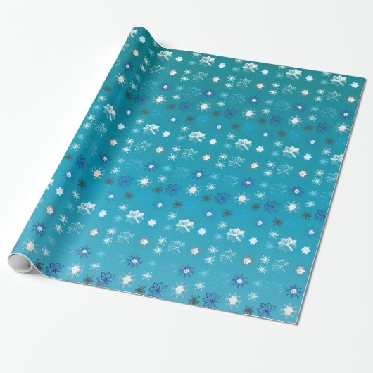 Stijlvolle turquoise en witte, sterren en sneeuwvl cadeaupapier (Uitgerold)