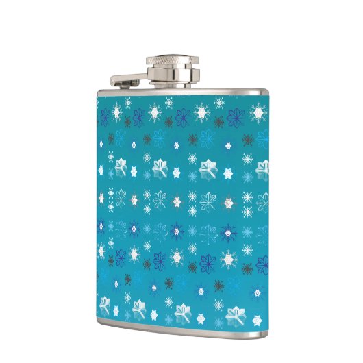 Stijlvolle turquoise en witte, sterren en sneeuwvl heupfles (Links)