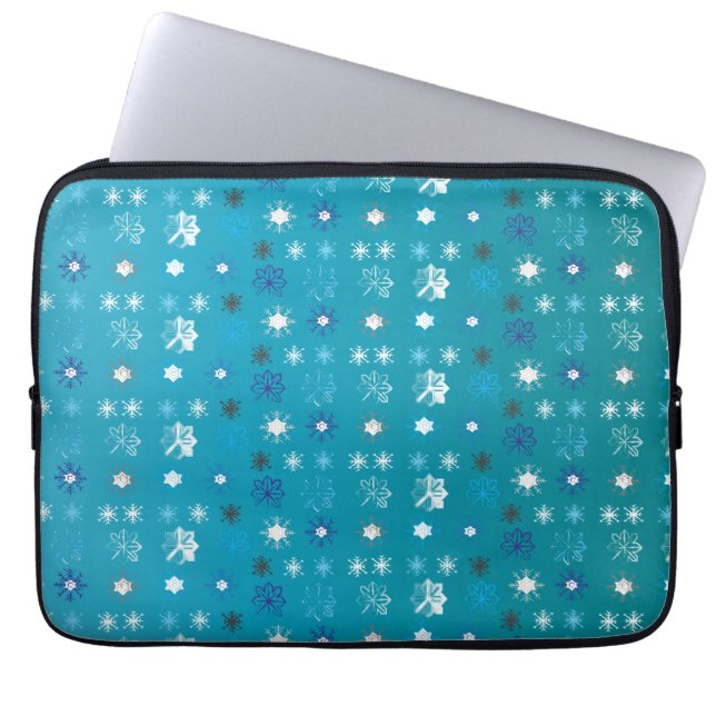 Stijlvolle turquoise en witte, sterren en sneeuwvl laptop sleeve (Voorkant)