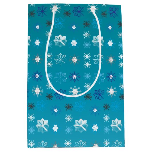 Stijlvolle turquoise en witte, sterren en sneeuwvl medium cadeauzakje (Voorkant)