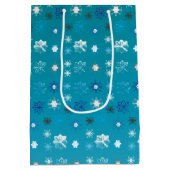 Stijlvolle turquoise en witte, sterren en sneeuwvl medium cadeauzakje (Achterkant)
