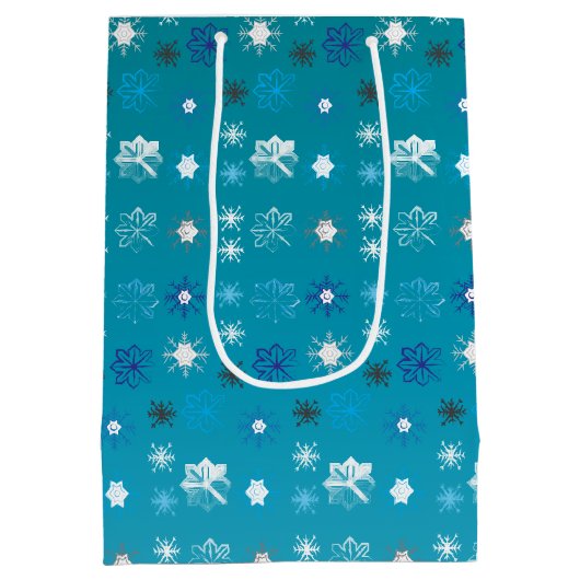 Stijlvolle turquoise en witte, sterren en sneeuwvl medium cadeauzakje (Achterkant)