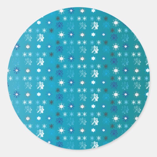 Stijlvolle turquoise en witte, sterren en sneeuwvl ronde sticker (Voorkant)