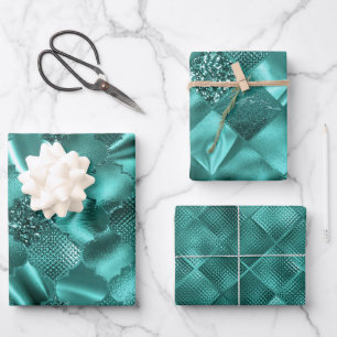 Stijlvolle turquoise glitters diamant folie patron inpakpapier vel
