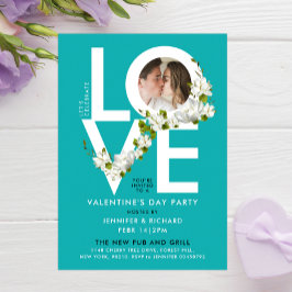 Stijlvolle Turquoise Liefde Valentijnsfoto Bloemen Kaart