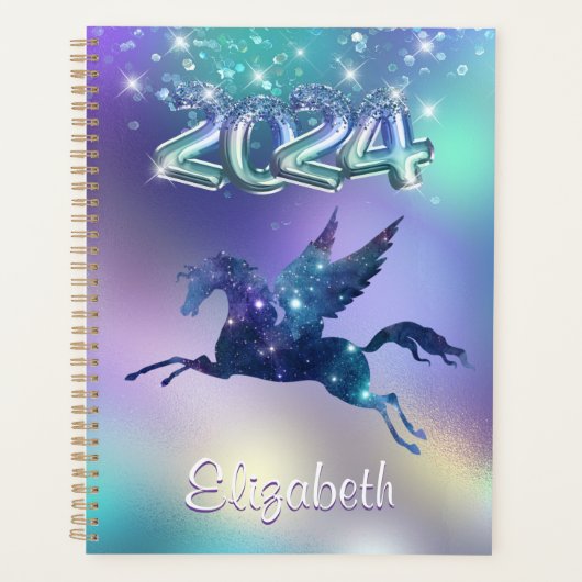 Stijlvolle Turquoise Regenboog eenhoorn Glitter 20 Planner (Voorkant)