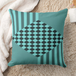 Stijlvolle turquoise strepen diamantruitjes kussen
