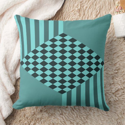 Stijlvolle turquoise strepen diamantruitjes kussen (Deken)