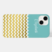 Stijlvolle Turquoise, White en Gold Chevron Custom Case-Mate iPhone Case (Achterkant (horizontaal))
