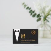 Stijlvolle Tux Gold Fork Knife Spoon Catering Serv Visitekaartje (Staand voorkant)