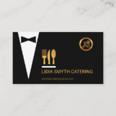 Stijlvolle Tux Gold Fork Knife Spoon Catering Serv Visitekaartje (Voorkant)