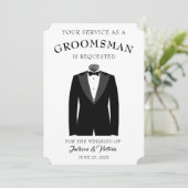 Stijlvolle Tuxedo Groomsman Kaart (Staand voorkant)