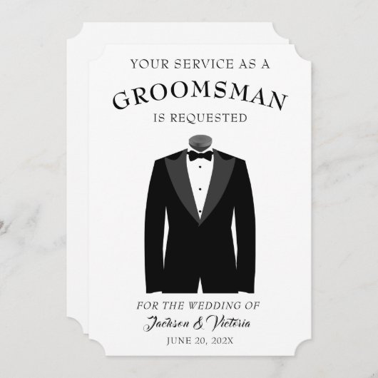 Stijlvolle Tuxedo Groomsman Kaart (Voorkant / Achterkant)