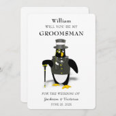 Stijlvolle Tuxedoed Penguin Groomsman Kaart (Voorkant / Achterkant)