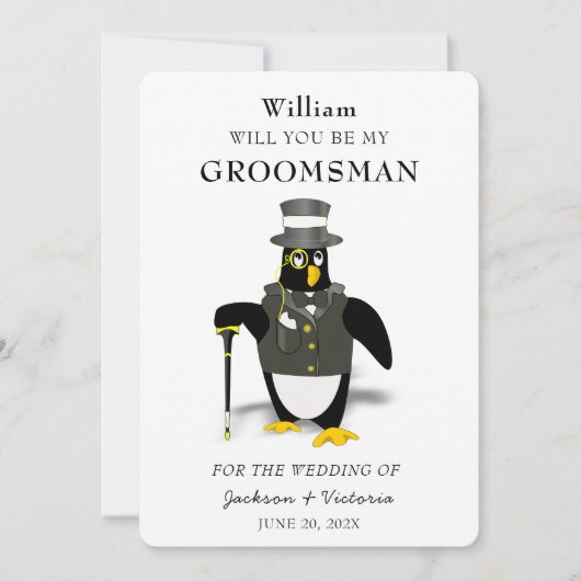 Stijlvolle Tuxedoed Penguin Groomsman Kaart (Voorkant)