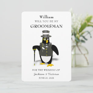 Stijlvolle Tuxedoed Penguin Groomsman Kaart