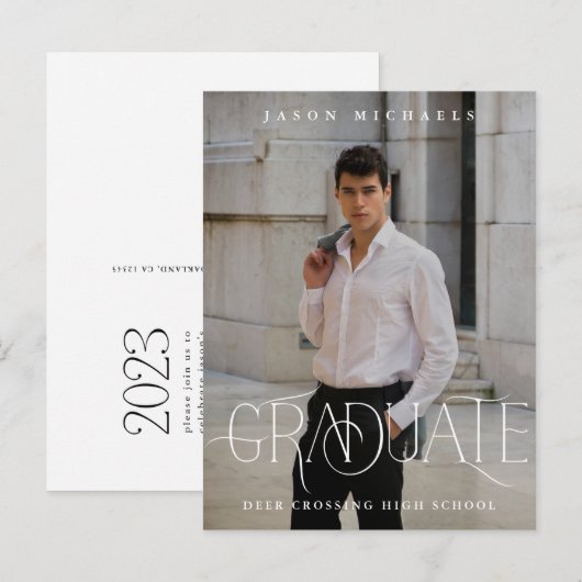 Stijlvolle type foto afstuderen partij aankondigingskaart (Voorkant / Achterkant)