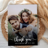 Stijlvolle typografie 2 foto bruiloft dank u kaart