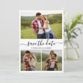 Stijlvolle Typografie 3 Fotocollage Bruiloft Save The Date (Staand voorkant)