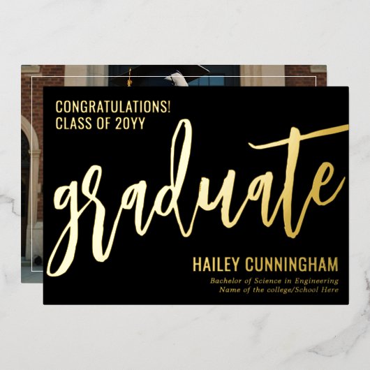 Stijlvolle Typografie Afstuderen Foto Folie Kaart (Voorkant / Achterkant)
