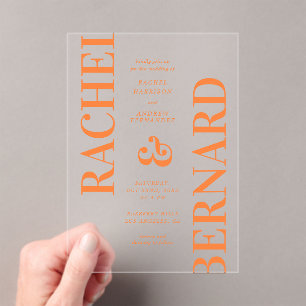 Stijlvolle typografie Bold Bright Transparent Wedd Acryl Uitnodigingen