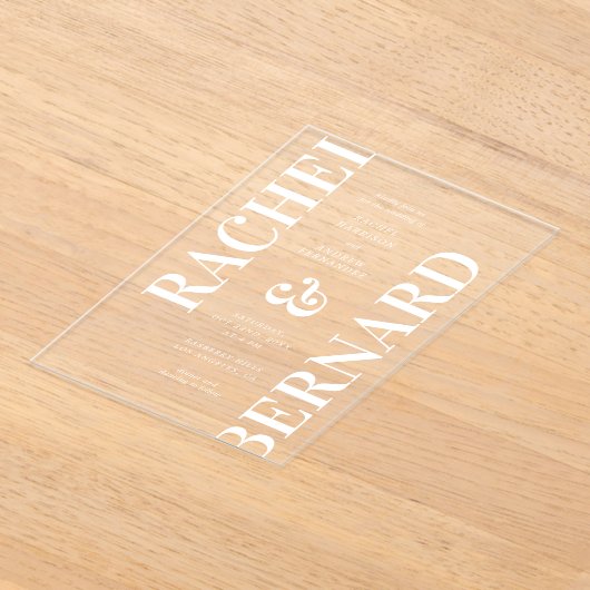 Stijlvolle typografie Bold Bright Transparent Wedd Acryl Uitnodigingen (Laagn)