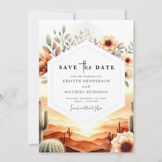 Stijlvolle Typografie Cactus Wedding Save The Date (Voorkant)