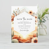 Stijlvolle Typografie Cactus Wedding Save The Date (Staand voorkant)