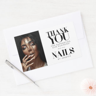 Stijlvolle typografie Foto Nagelsalon Bedankt Rechthoekige Sticker